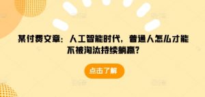 某付费文章：人工智能时代，普通人怎么才能不被淘汰持续躺赢?-星河轻创
