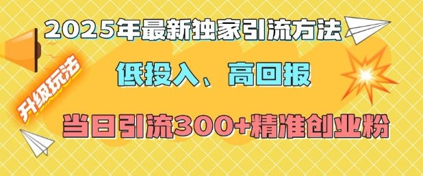 2025年最新独家引流方法，低投入高回报？当日引流300+精准创业粉-星河轻创