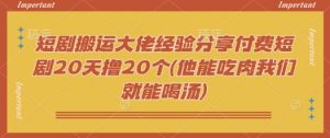 短剧搬运大佬经验分享付费短剧20天撸20个(他能吃肉我们就能喝汤)-星河轻创