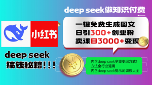 Deep seek 一键免费生成小红书图文日引300+创业粉，日变现3000+教程！...-星河轻创