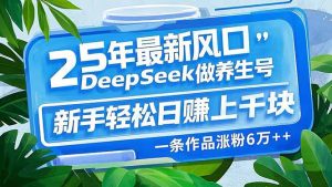 25年最新风口，用DeepSeek做养生号，新手轻松日赚上千块，一条作品涨粉...-星河轻创