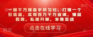 一品千万操盘手研习社，打爆一个引流品，实现百万千万业绩，爆品裂变，私域升单，发售实战-星河轻创