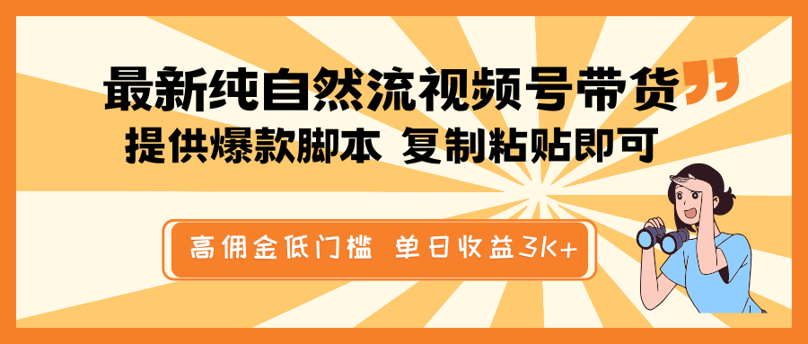 最新纯自然流视频号带货，提供爆款脚本简单 复制粘贴即可，高佣金低门槛，单日收益3K+-星河轻创
