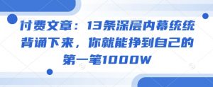 付费文章：13条深层内幕统统背诵下来，你就能挣到自己的第一笔1000W-星河轻创