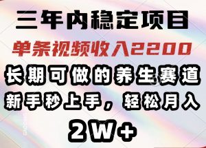 三年内稳定项目，长期可做的养生赛道，单条视频收入2200，新手秒上手，...-星河轻创