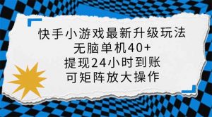 快手小游戏最新版升级玩法，新风口，无脑单机日入40+，可批量放大，小...-星河轻创