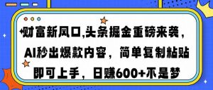 财富新风口,头条掘金重磅来袭AI秒出爆款内容简单复制粘贴即可上手，日...-星河轻创