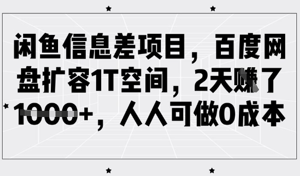 闲鱼信息差项目，百度网盘扩容1T空间，2天收益1k+，人人可做0成本-星河轻创