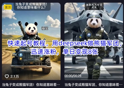 快速起号教程，用deepseek做熊猫军团，迅速涨粉，单日变现8张-星河轻创