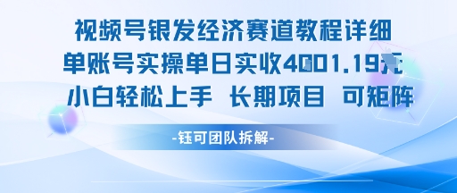 视频号银发经济赛道单账号实操单日实收1k+，小白轻松上手长期项目-星河轻创