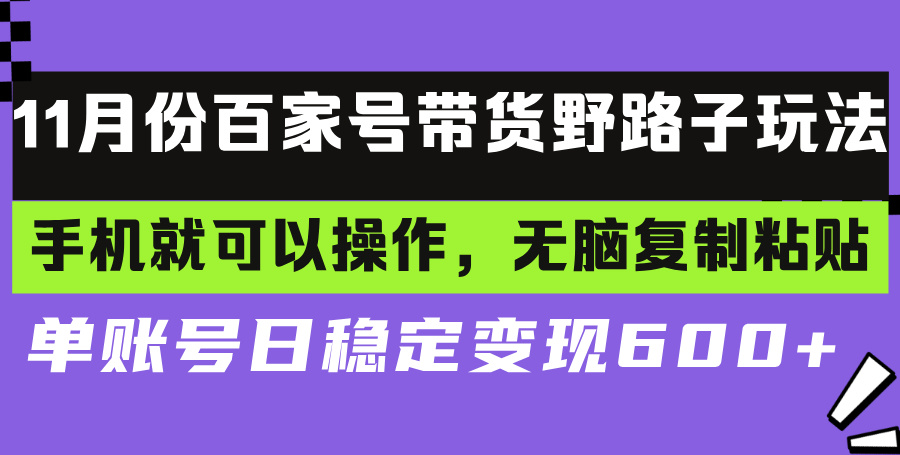 百家号带货野路子玩法 手机就可以操作，无脑复制粘贴 单账号日稳定变现…-星河轻创
