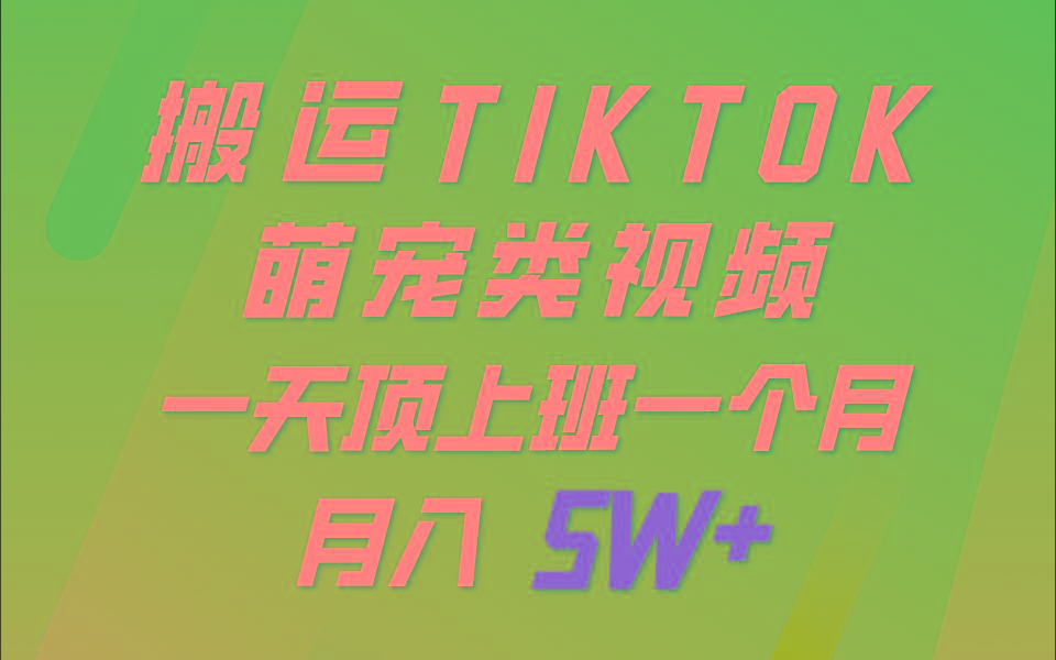 一键搬运TIKTOK萌宠类视频，一部手机即可操作，所有平台均可发布 轻松月入5W+-星河轻创