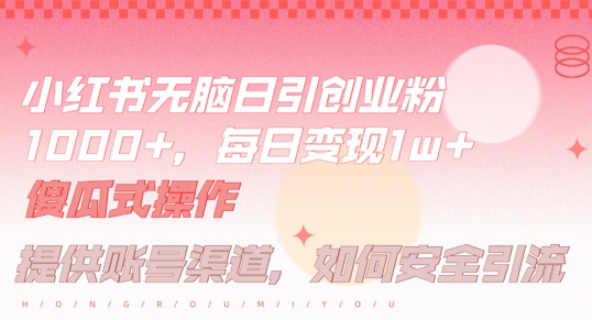 小红书无脑每日引流创业粉500+，小白每天只花半小时，躺赚长尾收益【揭秘】-星河轻创