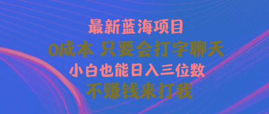 最新蓝海项目 0成本 只要会打字聊天 小白也能日入三位数 不赚钱来打我-星河轻创