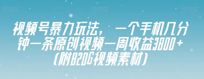 视频号暴力玩法，一个手机几分钟一条原创视频一周收益3800+（附820G视频素材）-星河轻创