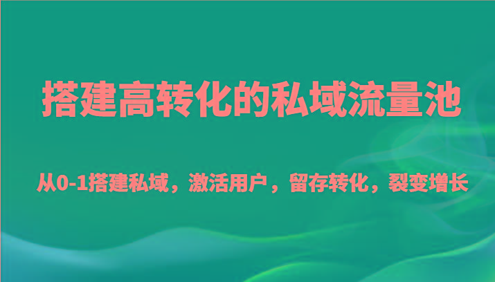 搭建高转化的私域流量池 从0-1搭建私域，激活用户，留存转化，裂变增长(20节课)-星河轻创
