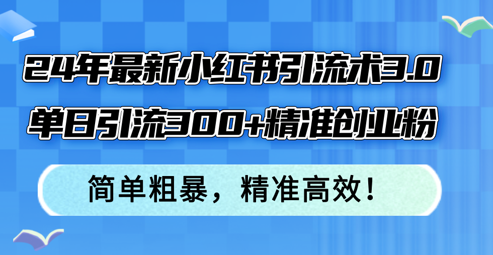 24年最新小红书引流术3.0，单日引流300+精准创业粉，简单粗暴，精准高效！-星河轻创