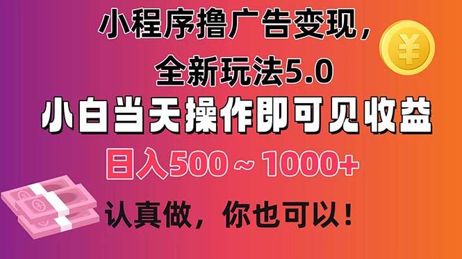 小程序撸广告变现，全新玩法5.0，小白当天操作即可上手，日收益 500~1000+-星河轻创