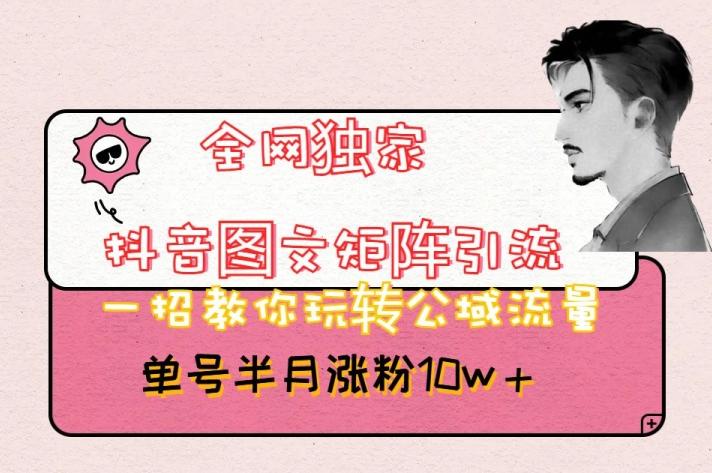 全网独家抖音图文矩阵引流，一招教你玩转公域流量，单号半月涨粉10w+【揭秘】-星河轻创