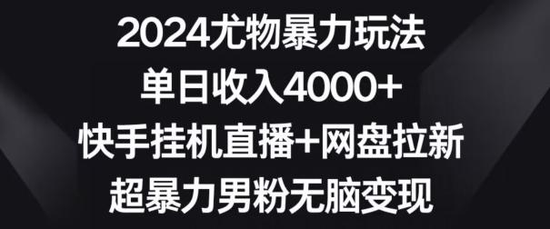 2024尤物暴力玩法，单日收入4000+，快手挂机直播+网盘拉新，超暴力男粉无脑变现【揭秘】-星河轻创
