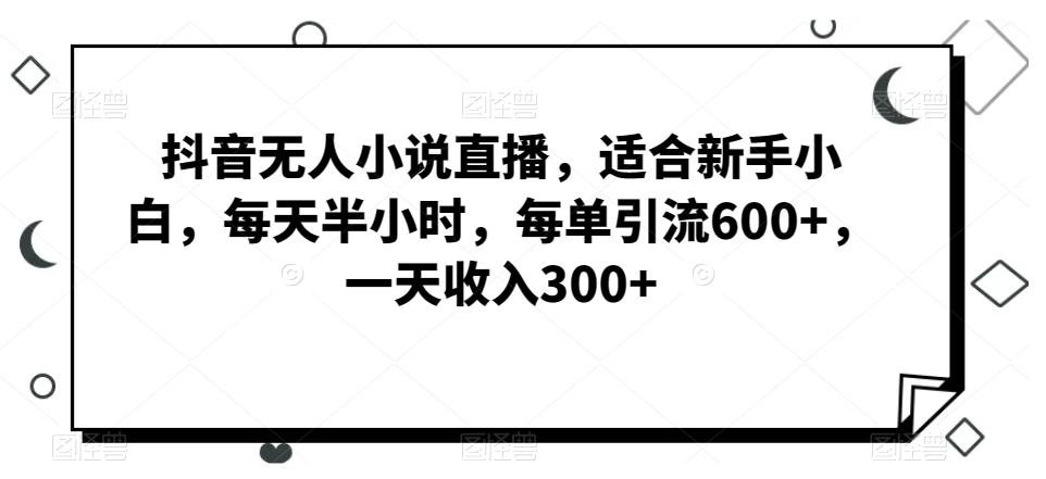 抖音无人小说直播，适合新手小白，每天半小时，每单引流600+，一天收入300+-星河轻创