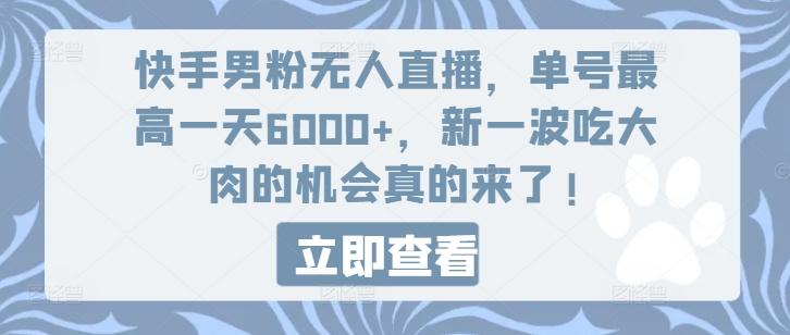 快手男粉无人直播，单号最高一天6000+，新一波吃大肉的机会真的来了-星河轻创