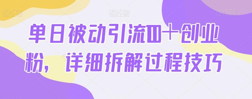 单日被动引流100＋创业粉，详细拆解过程技巧-星河轻创