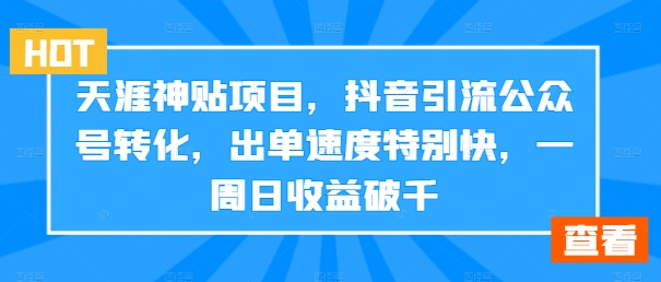 天涯神贴项目，抖音引流公众号转化，出单速度特别快，一周日收益破千-星河轻创