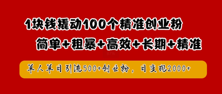 1块钱撬动100个精准创业粉，简单粗暴高效长期精准，单人单日引流500+创业粉，日变现2k【揭秘】-星河轻创