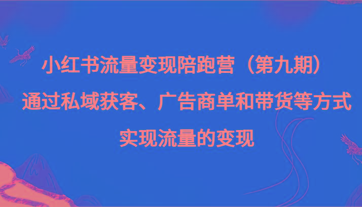 小红书流量变现陪跑营（第九期）通过私域获客、广告商单和带货等方式实现流量变现-星河轻创
