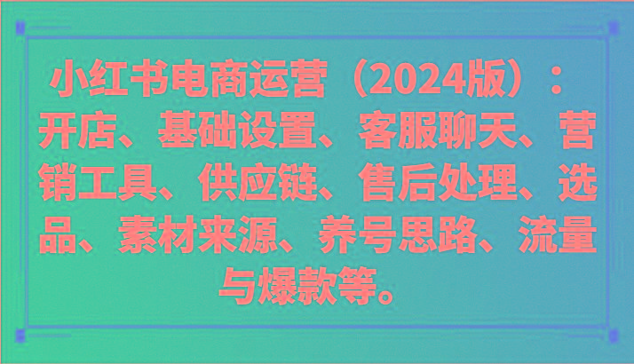 小红书电商运营(2024版)：开店、设置、供应链、选品、素材、养号、流量与爆款等-星河轻创