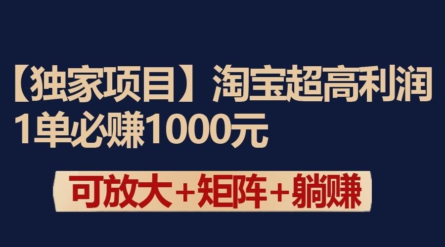 独家淘宝超高利润项目：1单必赚1000元，可放大可矩阵操作-星河轻创