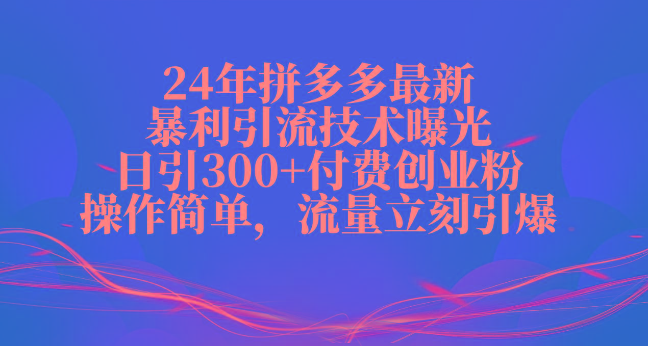 24年拼多多最新暴利引流技术曝光，日引300+付费创业粉，操作简单，流量...-星河轻创