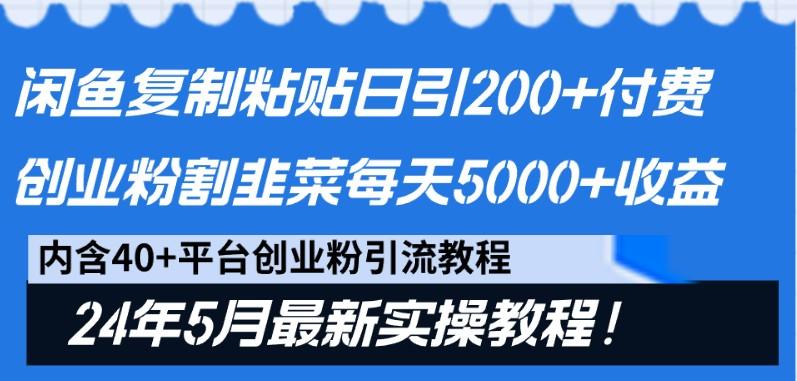 闲鱼复制粘贴日引200+付费创业粉，24年5月最新方法！割韭菜日稳定5000+收益-星河轻创