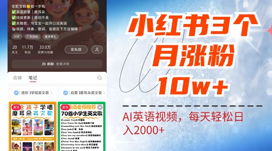 小红书三个月涨粉10W，AI英语视频0成本制作，每天轻松日入2000+-星河轻创
