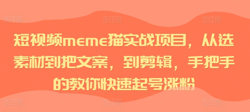 短视频meme猫实战项目，从选素材到把文案，到剪辑，手把手的教你快速起号涨粉-星河轻创