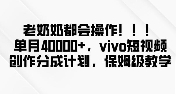 老奶奶都会操作，新平台无脑操作，单月40000+，vivo短视频创作分成计划【揭秘】-星河轻创