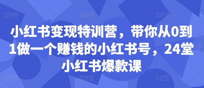 小红书变现特训营，带你从0到1做一个赚钱的小红书号，24堂小红书爆款课-星河轻创