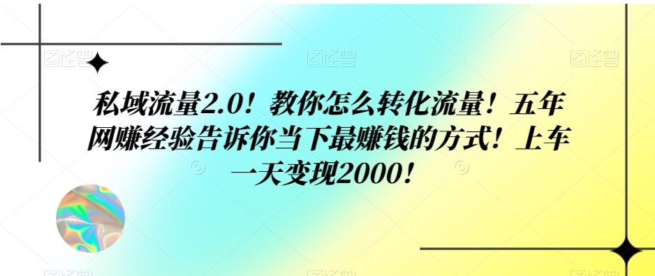 私域流量2.0！教你怎么转化流量！五年网赚经验告诉你当下最赚钱的方式！上车一天变现2000！-星河轻创