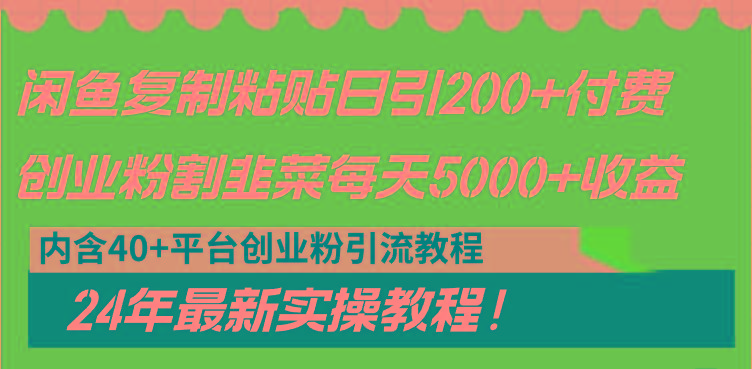 闲鱼复制粘贴日引200+付费创业粉，割韭菜日稳定5000+收益，24年最新教程！-星河轻创