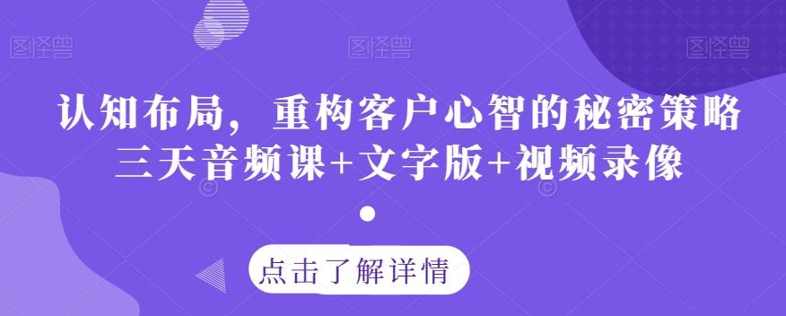 认知布局，重构客户心智的秘密策略三天音频课+文字版+视频录像-星河轻创