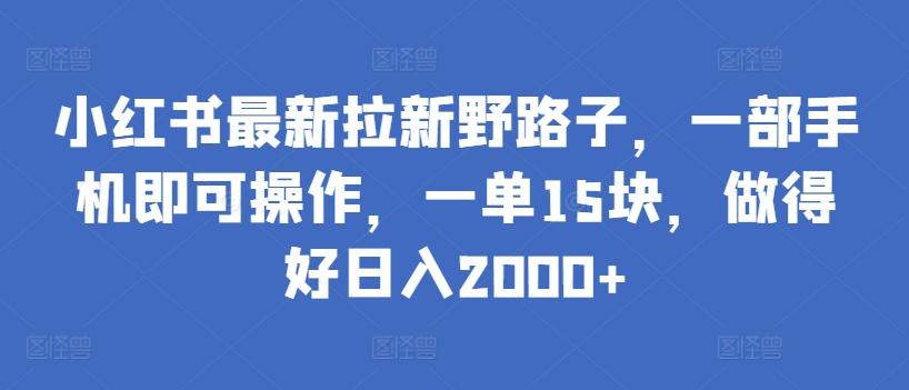 小红书最新拉新野路子，一部手机即可操作，一单15块，做得好日入2000+【揭秘】-星河轻创
