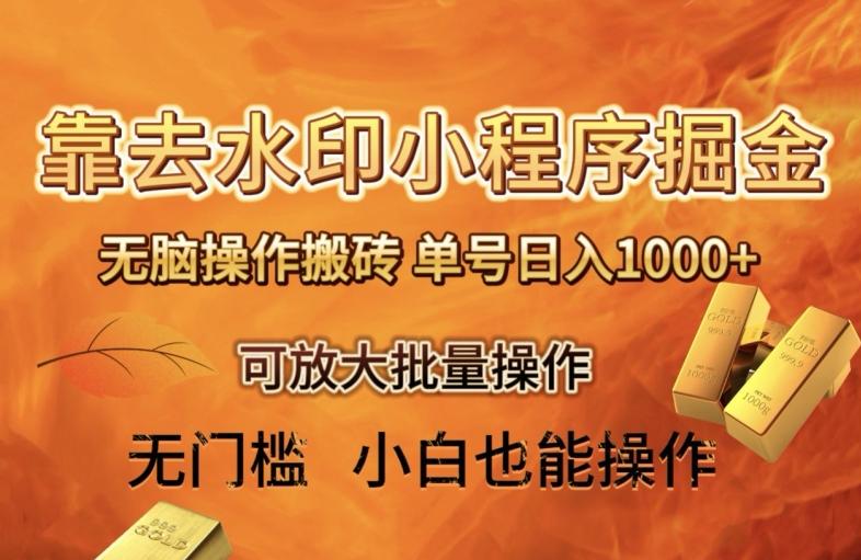 靠去水印小程序无脑操作搬砖，单号日入1000+保姆级教程可放大批量操作【揭秘】-星河轻创