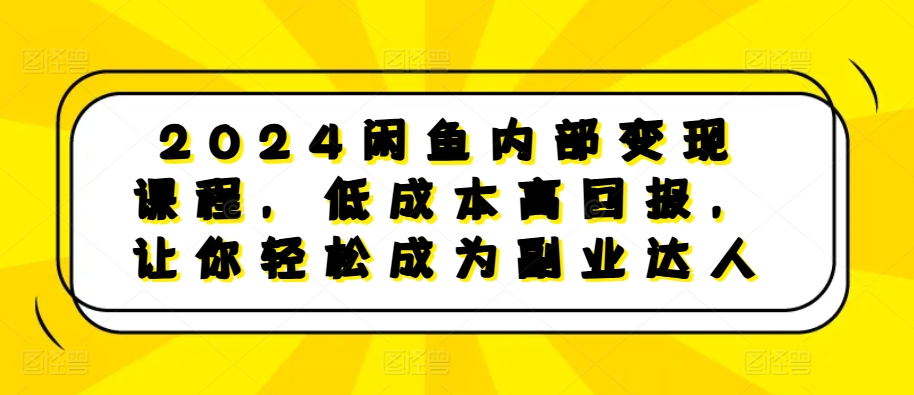 2024闲鱼内部变现课程，低成本高回报，让你轻松成为副业达人-星河轻创