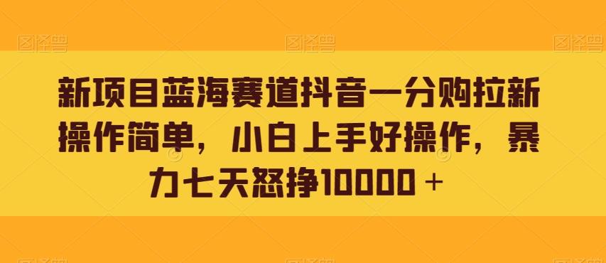 新项目蓝海赛道抖音一分购拉新操作简单，小白上手好操作，暴力七天怒挣10000＋-星河轻创