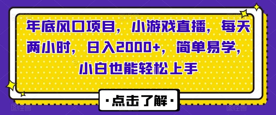 年底风口项目，小游戏直播，每天两小时，日入2000+，简单易学，小白也能轻松上手-星河轻创