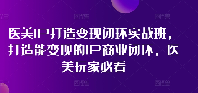 医美IP打造变现闭环实战班，打造能变现的IP商业闭环，医美玩家必看!-星河轻创