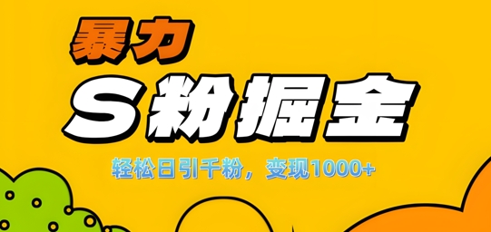 单人单机日引千粉，变现1k+，S粉流量掘金计划攻略【揭秘】-星河轻创