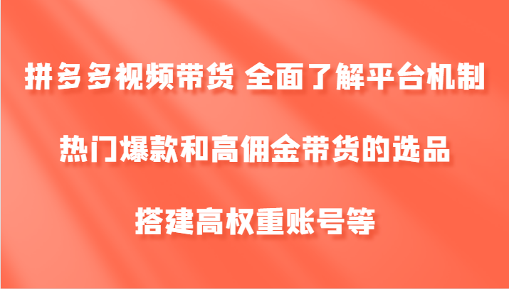 拼多多视频带货 全面了解平台机制、热门爆款和高佣金带货的选品，搭建高权重账号等-星河轻创