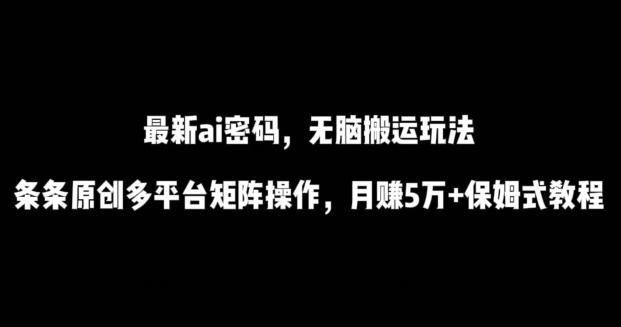最新ai流量密码，傻瓜式搬运玩法，条条原创，多平台矩阵操作，月赚5万+保姆式教程【揭秘】-星河轻创